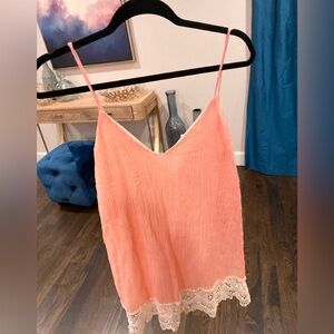 Lovely Day peach color mini sundress size medium with cream lace and lining